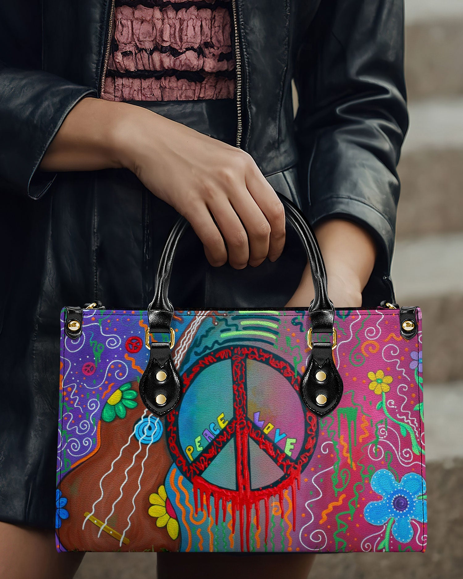 PEACE LOVE HIPPIE LEATHER HANDBAG - YHDU2409244