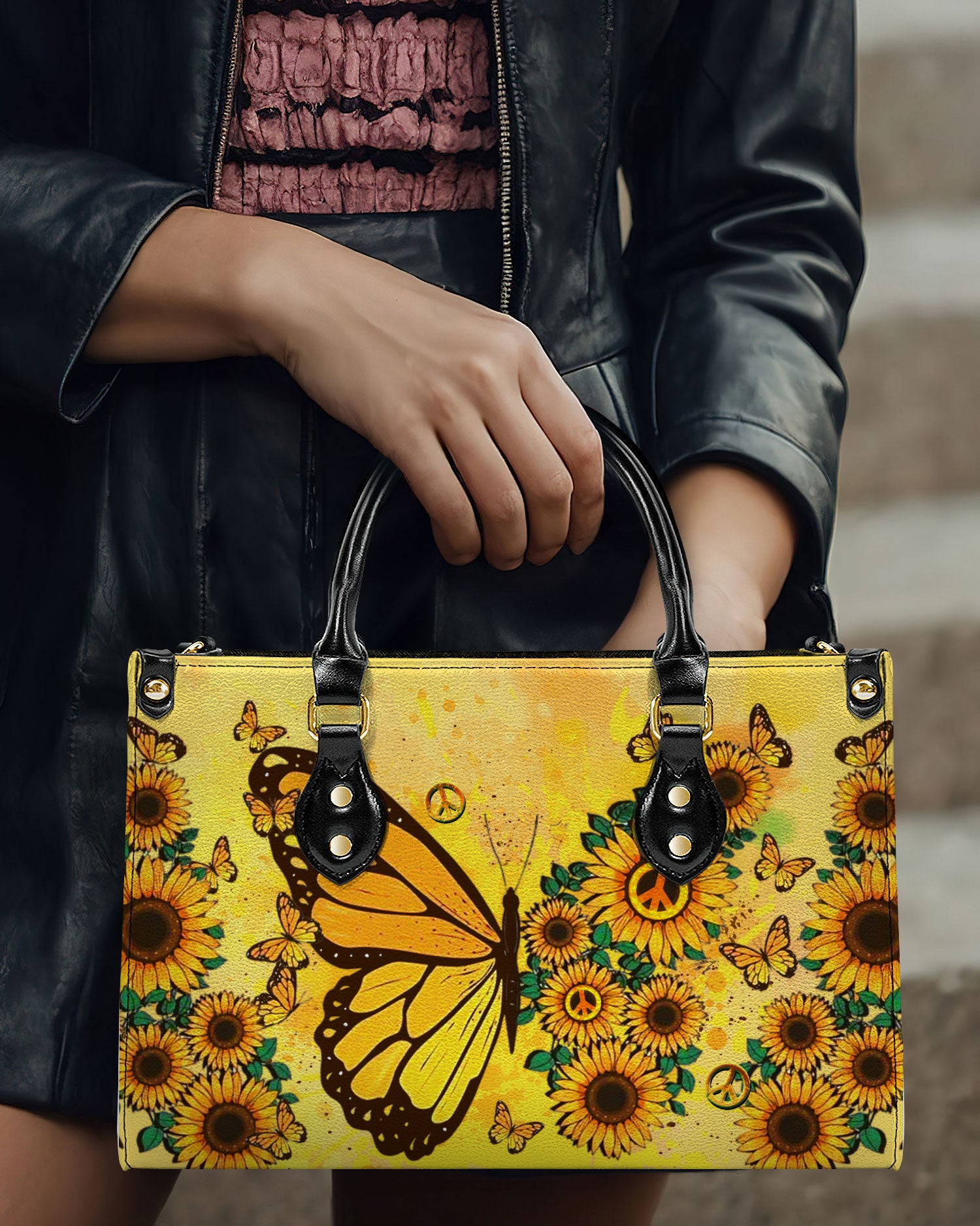 HIPPIE SUNFLOWER BUTTERFLY LEATHER HANDBAG - YHDU2510245