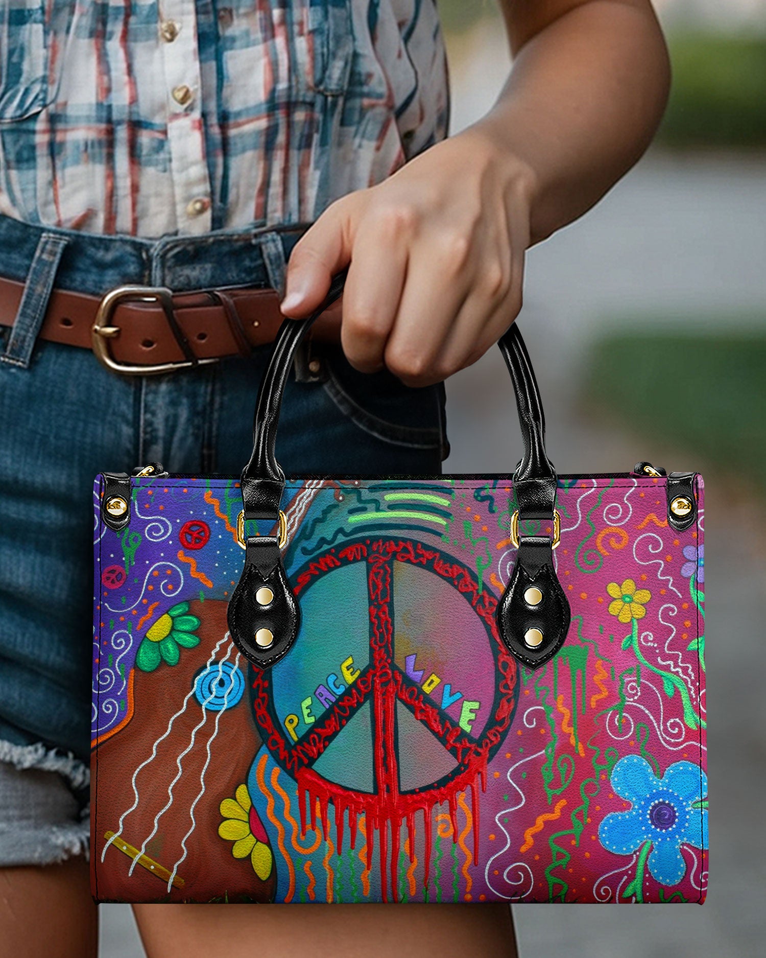 PEACE LOVE HIPPIE LEATHER HANDBAG - YHDU2409244