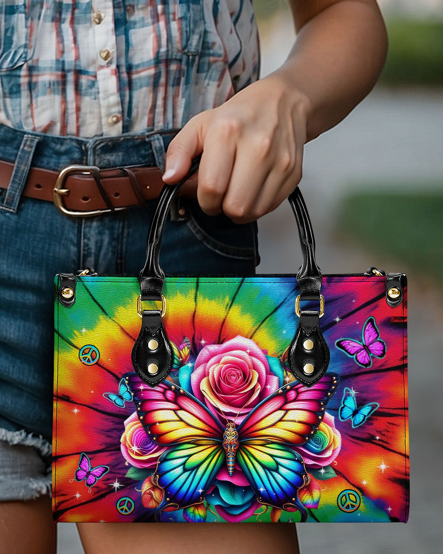 COLORFUL HIPPIE BUTTERFLY LEATHER HANDBAG - YHDU2612244