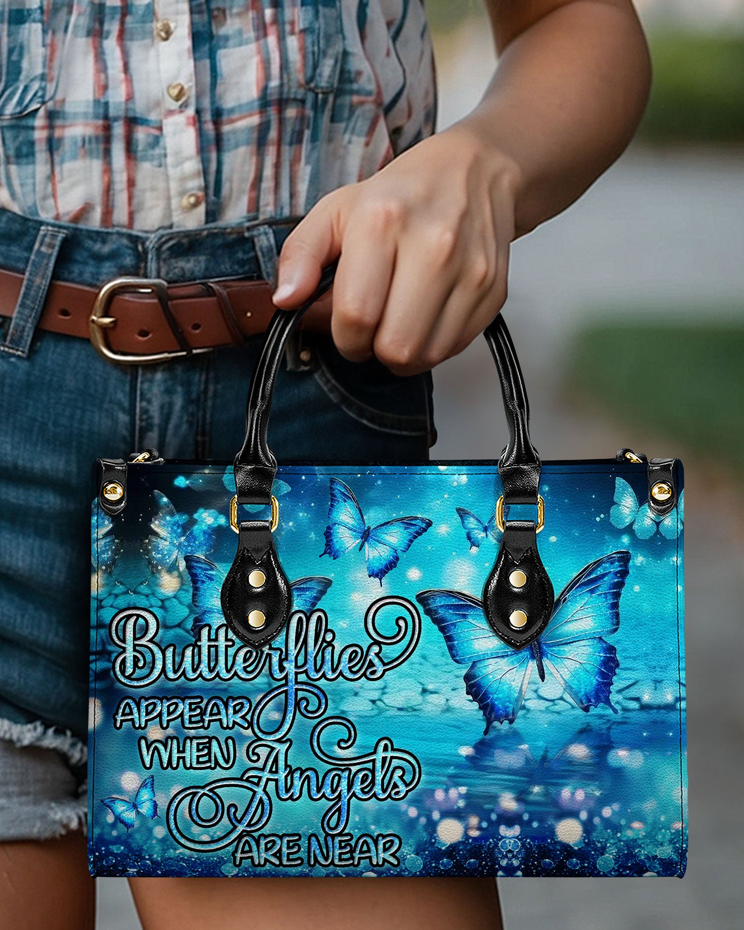 BUTTERFLIES APPEAR WHEN ANGELS ARE NEAR LEATHER HANDBAG - YHDU1107242