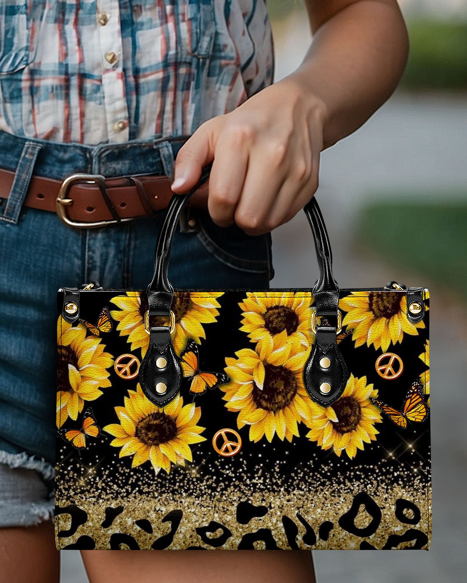 SUNFLOWER LEOPARD LEATHER HANDBAG - YHDU1311248