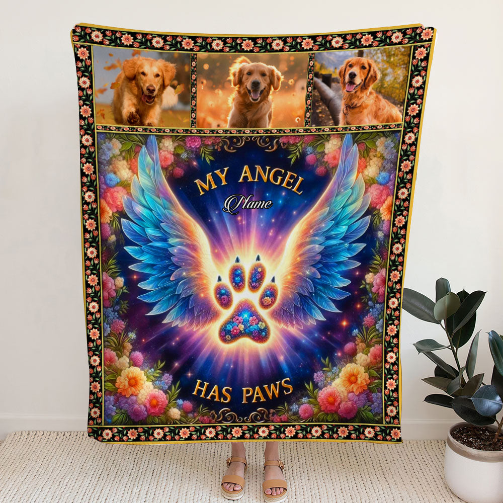 PERSONALIZED MY ANGEL HAS PAWS FLEECE BLANKET - YHDU0901254