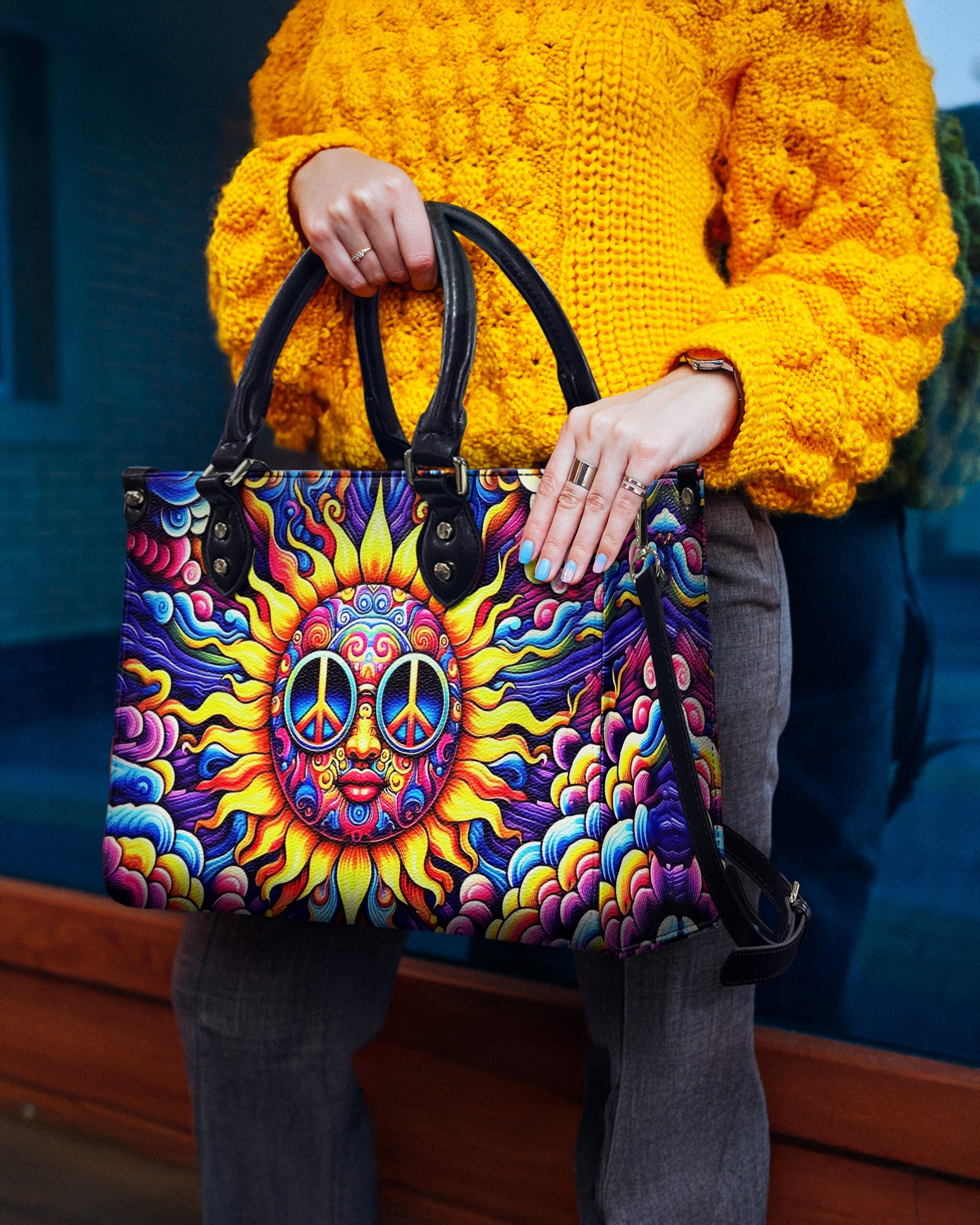 COLORFUL HIPPIE SUN LEATHER HANDBAG - YHHN1803254