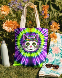 PURPLE GREEN SWIRL CAT TOTE BAG - YHHG2101264