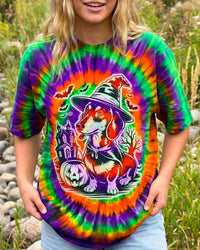 GROOVY HALLOWEEN WIENER DOG WITCH HALLOWEEN SWIRL ALL OVER PRINT - TYQY2508265