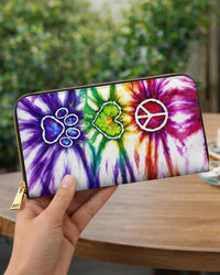 PEACE LOVE PAW PRINT ZIPPER LEATHER WALLET   - TLHG1504263