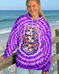 THREE CAT FACE PURPLE SWIRL ALL OVER PRINT - TLHG1703263