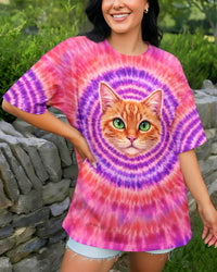 GINGER TABBY CAT PURPLE & PINK  SWIRL ALL OVER PRINT - TLHG0403262