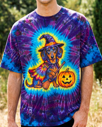HALLOWEEN PUMPKIN WITCH DACHSHUND DOG BROOM BURST ALL OVER PRINT - TYQY0909263