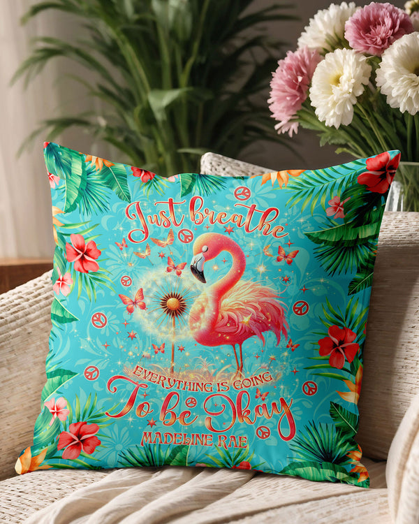 PERSONALIZED JUST BREATHE FLAMINGO PILLOW - TLNO1601253