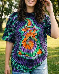 WITCHY ORANGE CAT GREEN PURPLE HALLOWEEN SWIRL ALL OVER PRINT - TYQY0709261