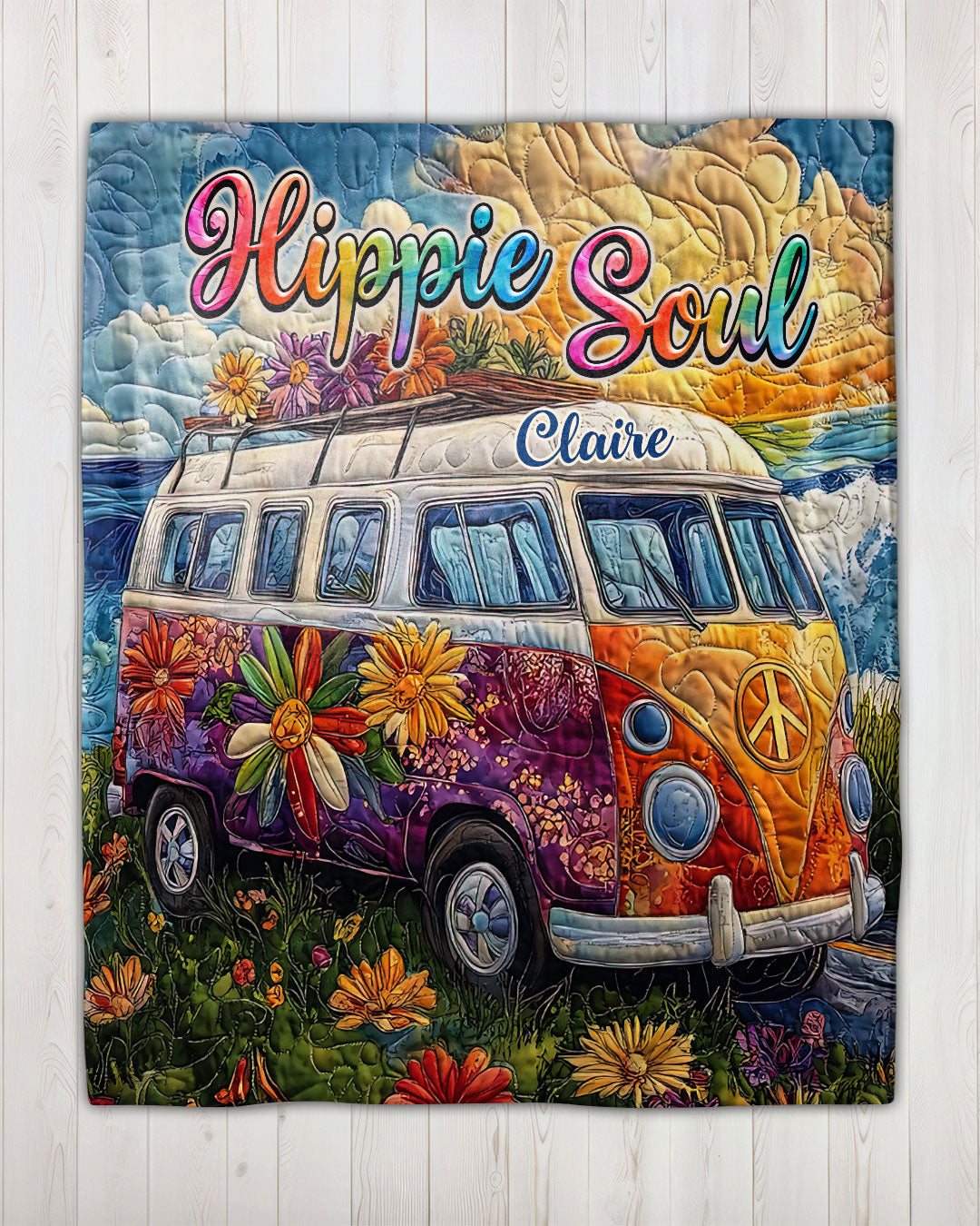 PERSONALIZED HIPPIE SOUL BUS FLEECE BLANKET  - TLNZ2702253