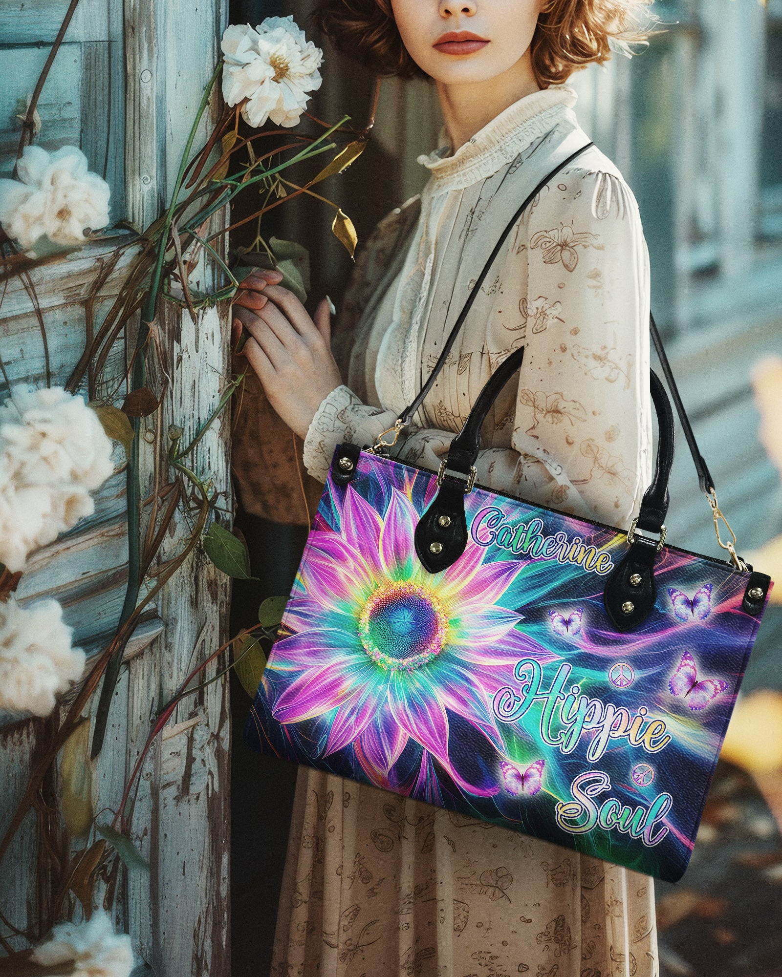 PERSONALIZED HIPPIE SOUL SUNFLOWER LEATHER HANDBAG  - TLNZ0503243