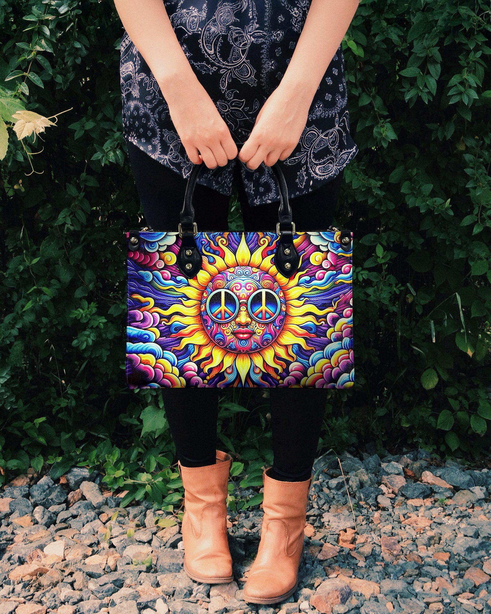 COLORFUL HIPPIE SUN LEATHER HANDBAG - YHHN1803254