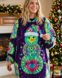 SNOWMAN CHRISTMAS LIGHTS SWIRL FLEECE BLANKET HOODIE - TYQY1510265