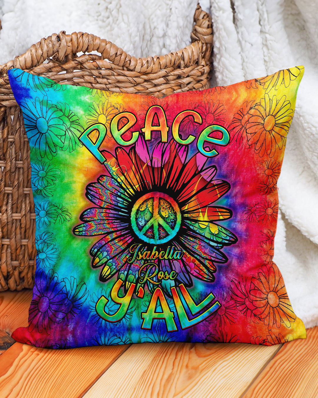 PERSONALIZED PEACE Y'ALL DAISY TIE DYE PILLOW - TLNO0901254