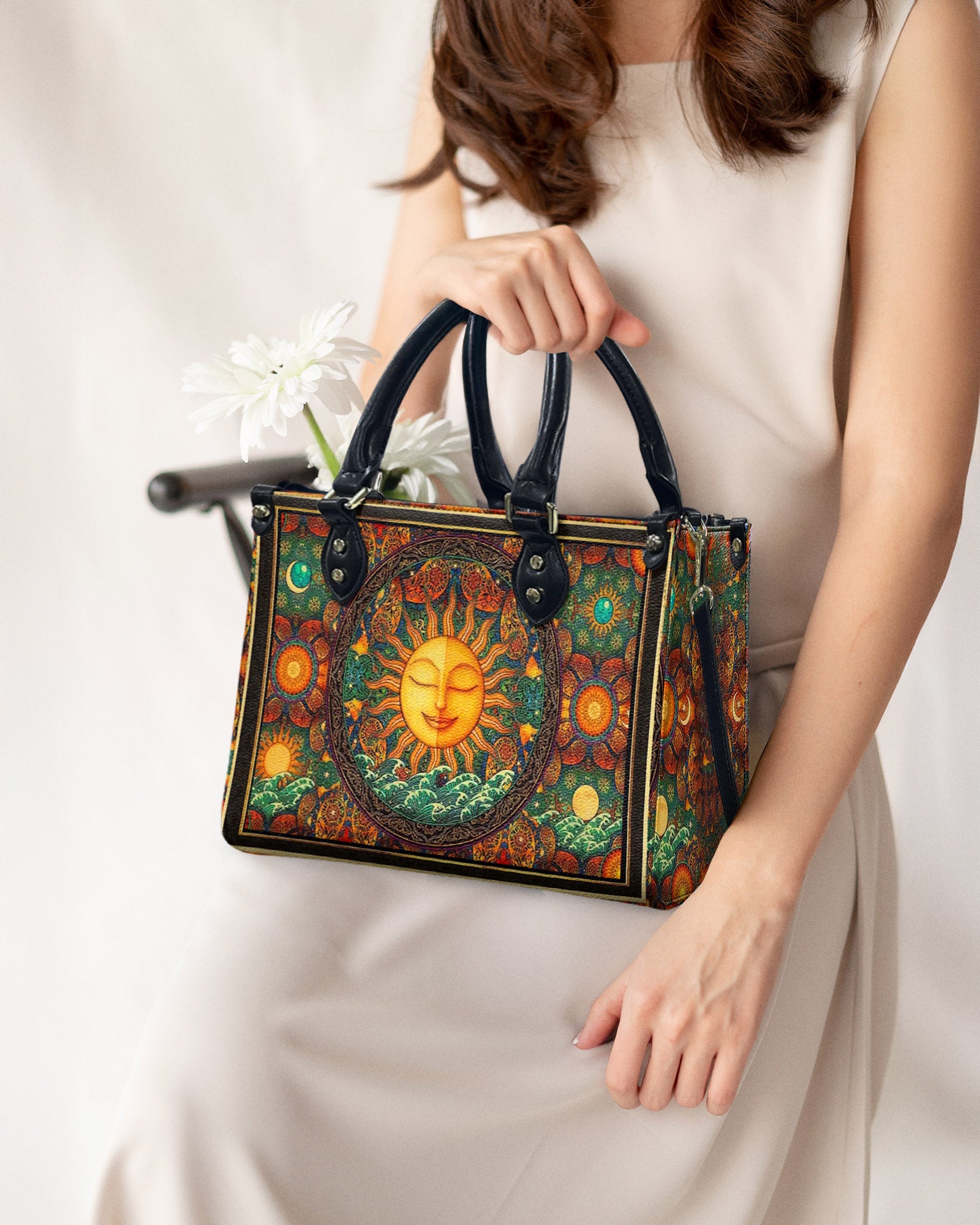 PSYCHEDELIC HIPPIE SUN LEATHER HANDBAG - YHHN1903254