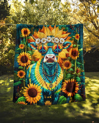 GROOVY HEIFER SUNFLOWER FLEECE BLANKET - YHHG2701263