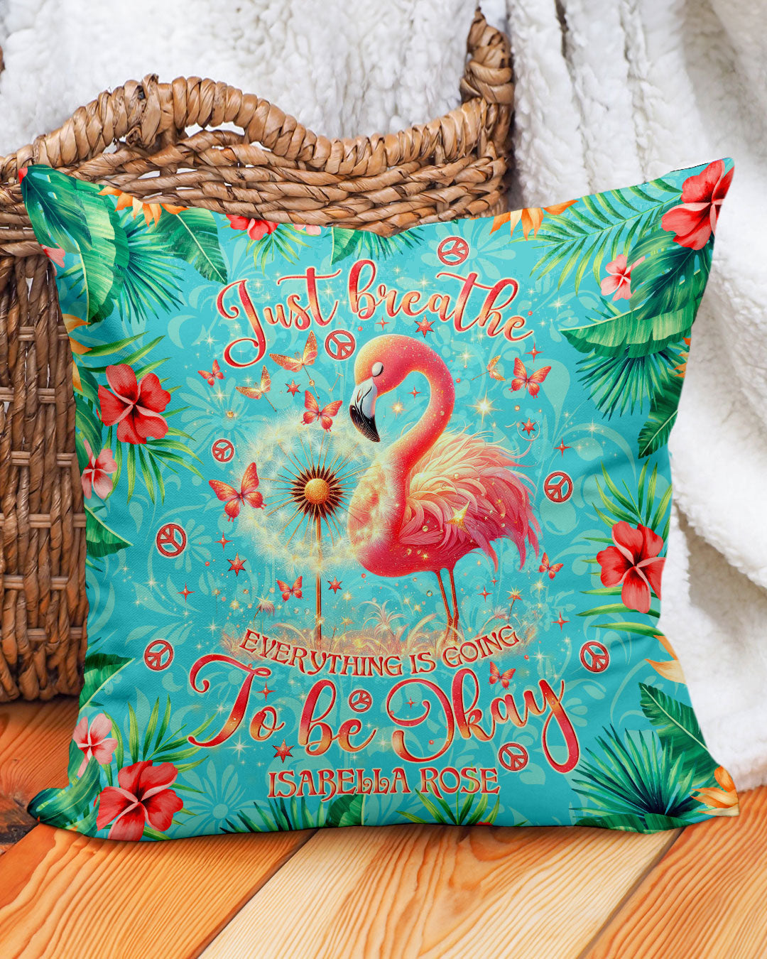 PERSONALIZED JUST BREATHE FLAMINGO PILLOW - TLNO1601253