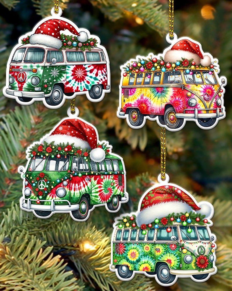 HIPPIE BUS TIE DYE CHRISTMAS ORNAMENT - TLNZ0411232