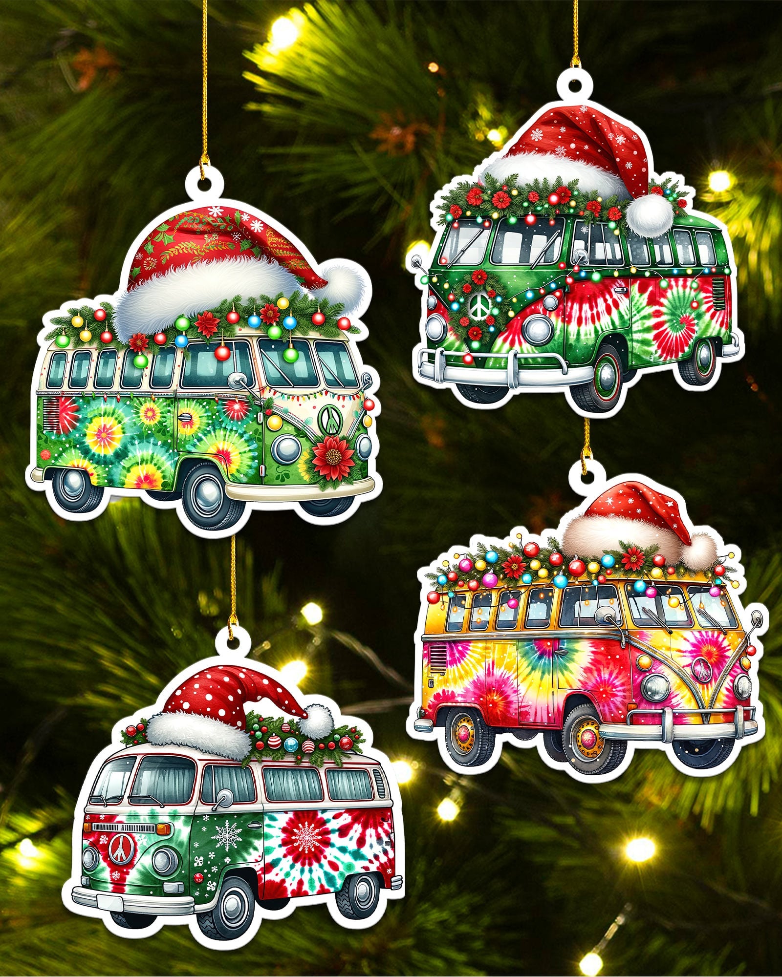 HIPPIE BUS TIE DYE CHRISTMAS ORNAMENT - TLNZ0411232