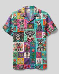 SCHNAUZER DOG FLORAL PEACE PATCHWORK CAMP SHIRT - TYQY27082619