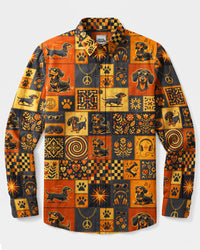 COOL DACHSHUND DOG PEACE AND MUSIC PATCHWORK LONG SLEEVE BUTTON-DOWN SHIRT - TYQY2808263