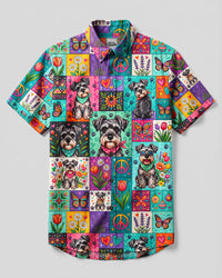 SCHNAUZER DOG FLORAL PEACE PATCHWORK BUTTON-DOWN COLLAR SHIRT - TYQY27082618