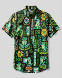 BOHO FROG TRIBAL MOSAIC BUTTON-DOWN COLLAR SHIRT  - TLNO2808264