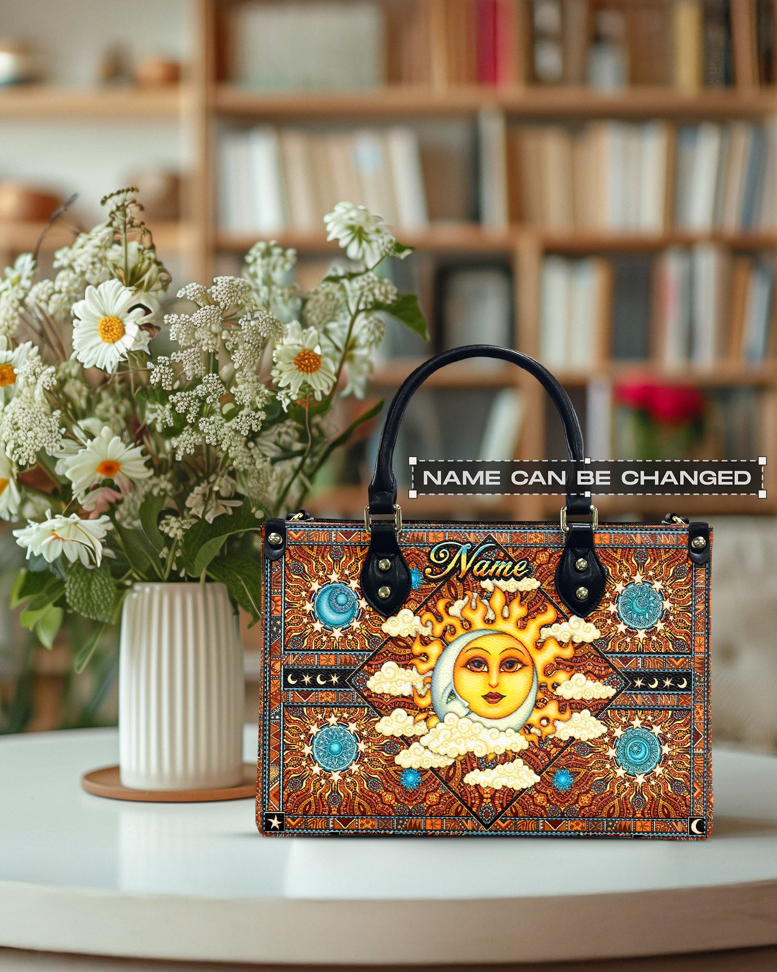 PSYCHEDELIC HIPPIE SUN MOON LEATHER HANDBAG - YHHN2103254