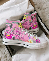 PRETTY IN PINK FLAMINGO HIGH TOP CANVAS SHOES - TYQY1706246
