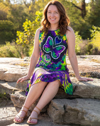 COSMIC BUTTERFLY PEACE LOVE PAW BURST FLOUNCE DRESS  - TLHG3107264