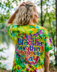 JUST BREATHE GOOD VIBES COLOR BURST ALL OVER PRINT - KM0604262