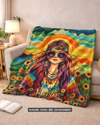 PERSONALIZED HIPPIE GIRL FLEECE BLANKET - YHLT2801263
