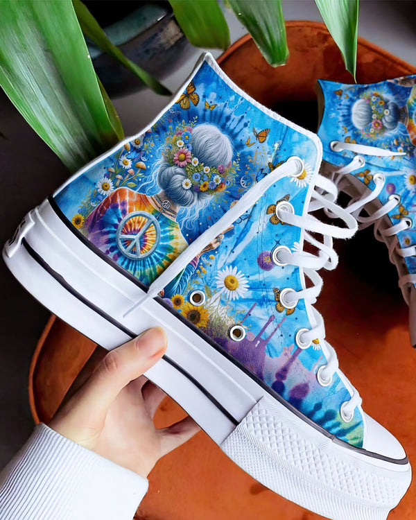 OLD HIPPIE TIE DYE HIGH TOP CANVAS SHOES - TYTM0512237