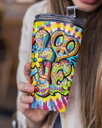HIPPIE PEACE LOVE FLOWERS TIE DYE TUMBLER - TY0902236