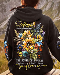 NEVER UNDERESTIMATE THE POWER OF A WOMAN WHO LOVES SUNFLOWERS ALL OVER PRINT - TA2802231